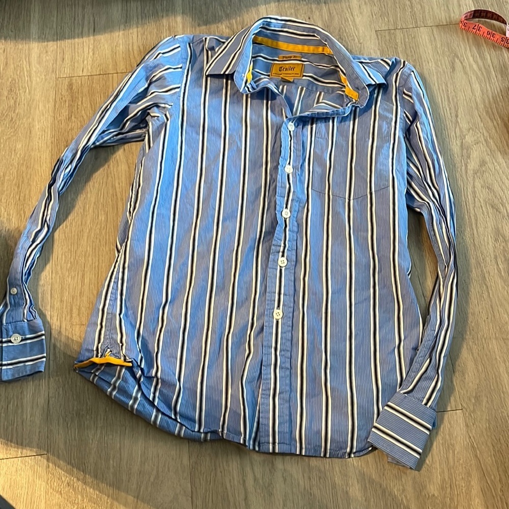 Trailer Womens button down white and blue stripe shirt